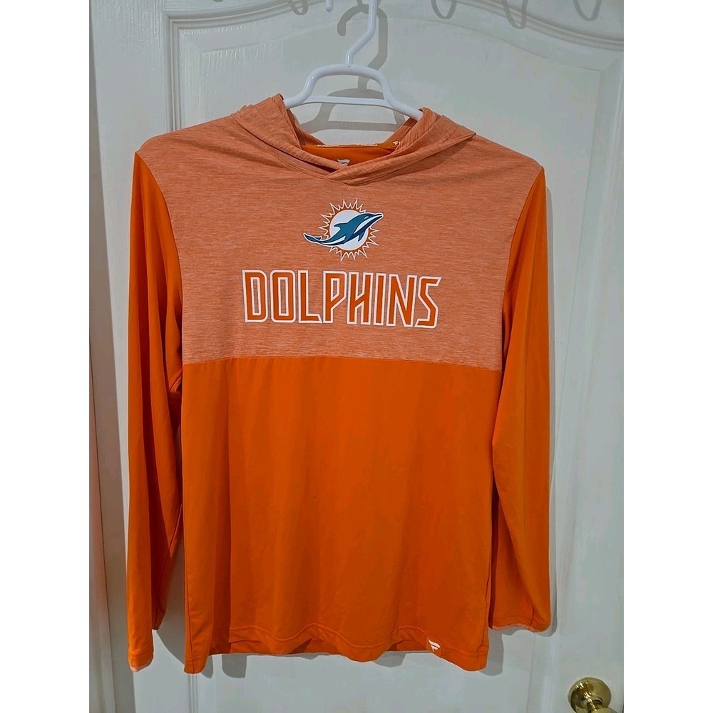 Miami Dolphins Orange Long Sleeve‎ Hoodie Tshirt. Fanatics Medium